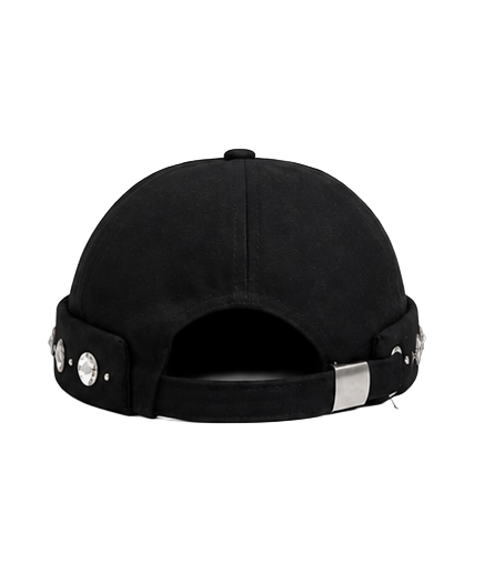 Back view of the black Diamond Halo brimless cap showing its adjustable strap and metal hardware