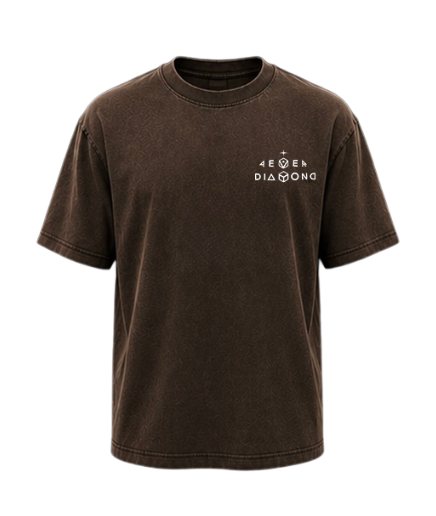 Brown 4EVER DIAMOND Metatron T-shirt showing the crew neck, short sleeves, and white chest logo